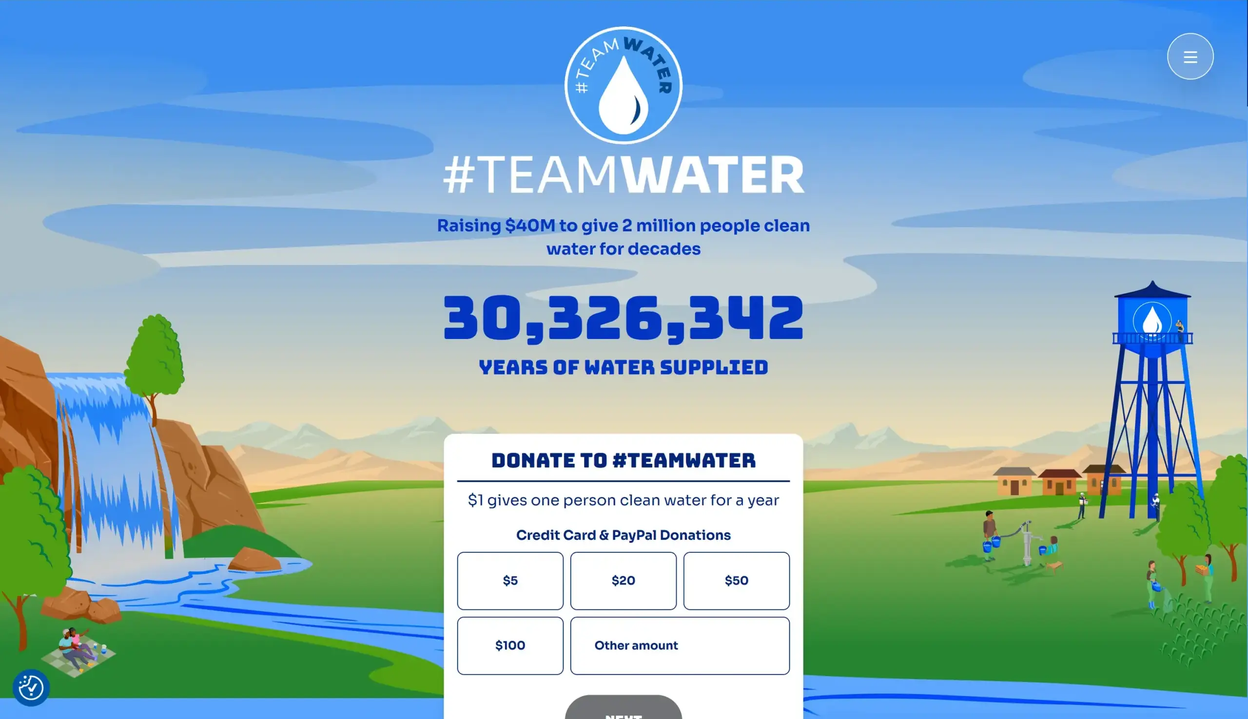screenshot of TeamWater website that The WebDev in Lübeck helps support. The organization makes water available to those who do not have it in Africa and other parts of the world.